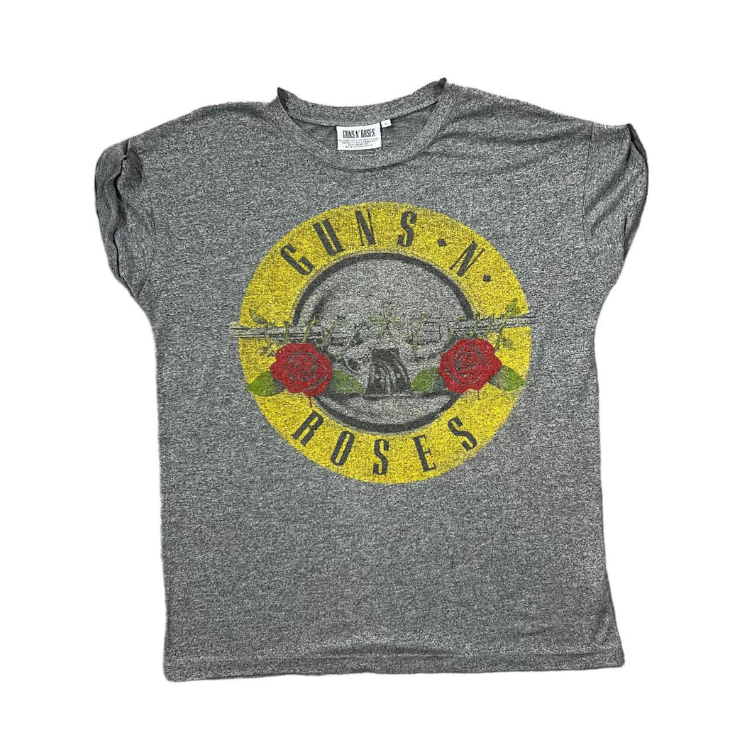 GUNS N ROSES Classic Logo Spellout Glam Metal Hard Rock Band Rolled Sleeve T-Shirt