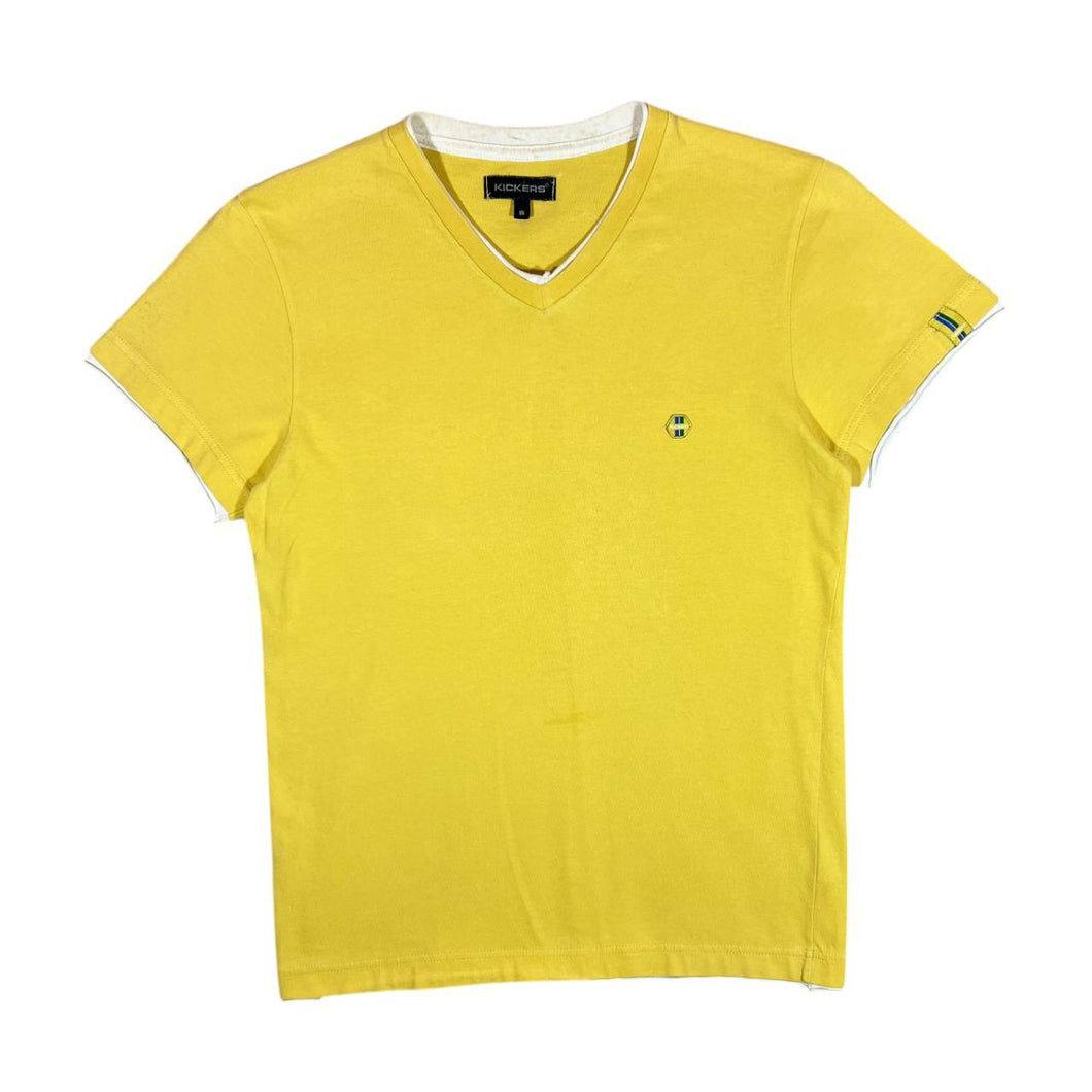 Early 00's KICKERS Classic Mini Logo Yellow V-Neck Cotton T-Shirt
