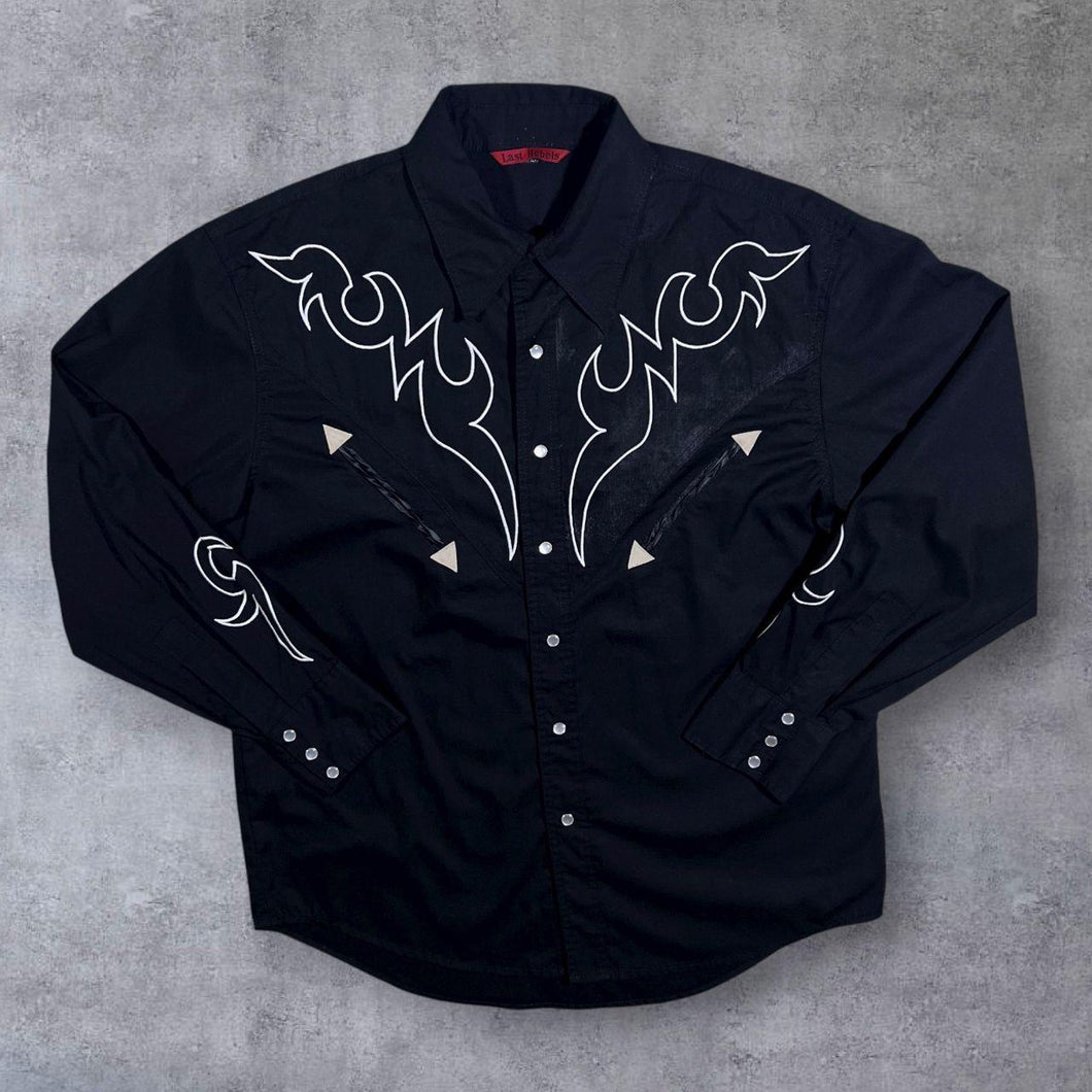 Last Rebels Cowboy Western Rockabilly Embroidered Popper Long Sleeve Shirt