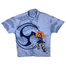 Load image into Gallery viewer, Early 00&#39;s Dognose Manga Anime Samurai Y2K Graphic Blue Short Sleeve Shirt
