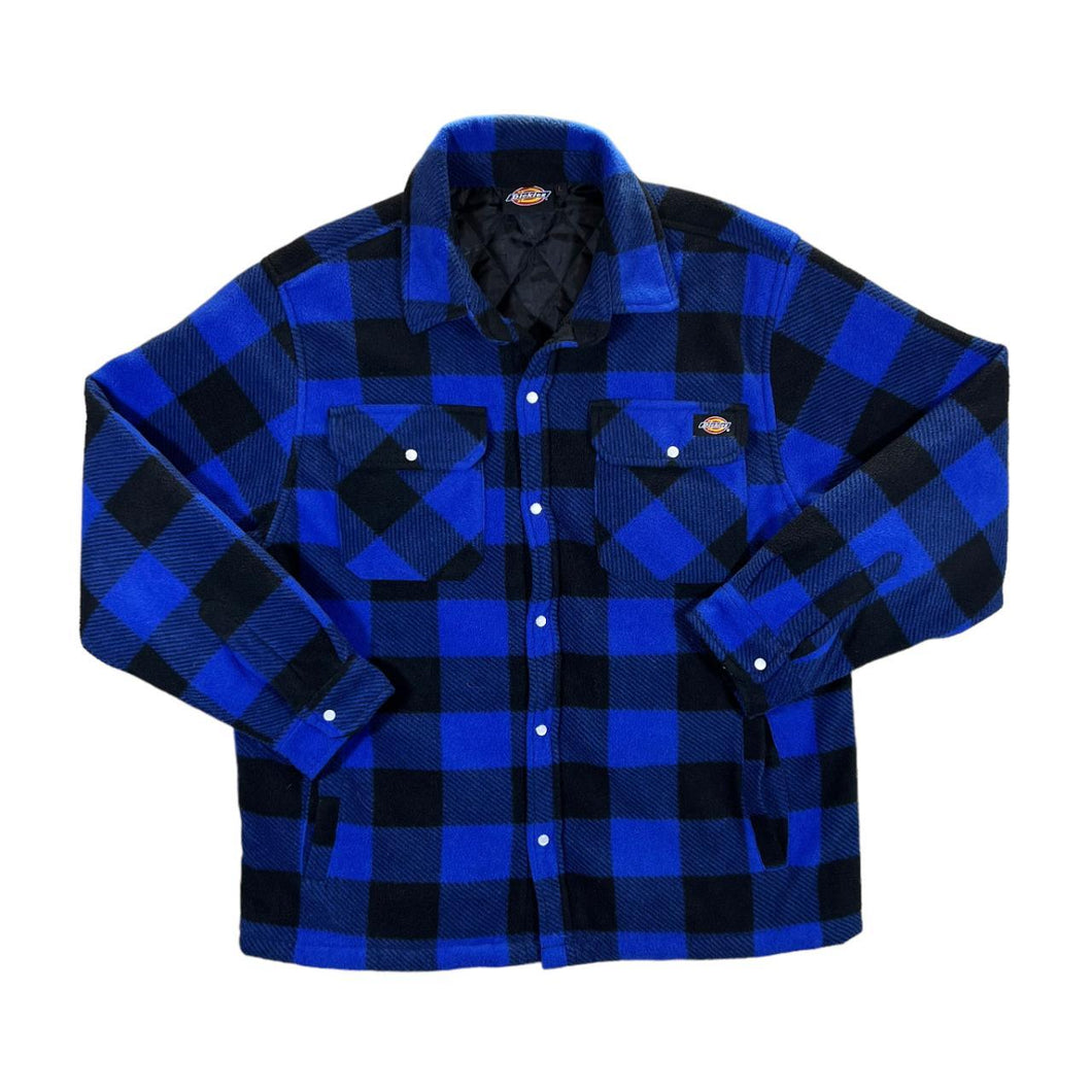 DICKIES Classic Blue Black Lumberjack Tartan Plaid Check Popper Padded Flannel Shirt Jacket