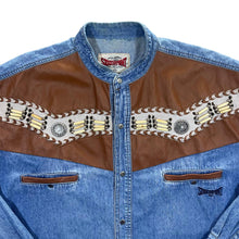 Load image into Gallery viewer, Vintage Stockerpoint Cowboy Western Blue Denim Collarless Grandad Long Sleeve Shirt
