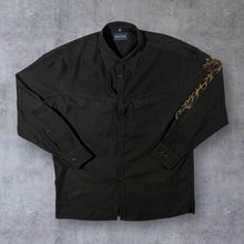 Load image into Gallery viewer, Early 00's Biaggini Goth Y2K Tribal Flame Dark Brown Long Sleeve Polyester Shirt
