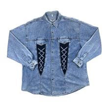 Load image into Gallery viewer, Vintage 90&#39;s JOHN BANER Lace Panel Cowboy Western Style Long Sleeve Blue Denim Shirt
