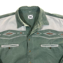 Load image into Gallery viewer, Vintage Jacques Lorant Cowboy Western Panel Green Denim Long Sleeve Shirt
