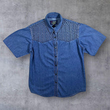 Load image into Gallery viewer, Early 00&#39;s Li Li Las Fashion Western Style Blue Denim Popper Short Sleeve Shirt
