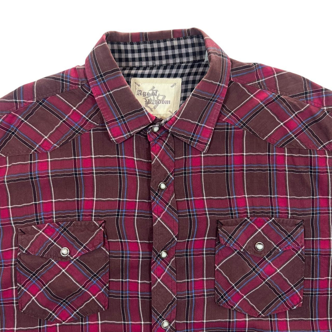 Age Of Wisdom Cowboy Western Plaid Check Popper Button Long Sleeve Shirt