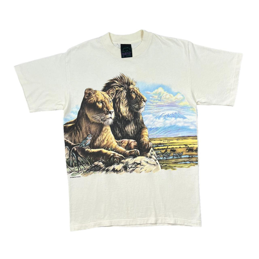 Vintage 90's HABITAT Lion Tiger Animal Nature Wildlife Wraparound Graphic Single Stitch T-Shirt