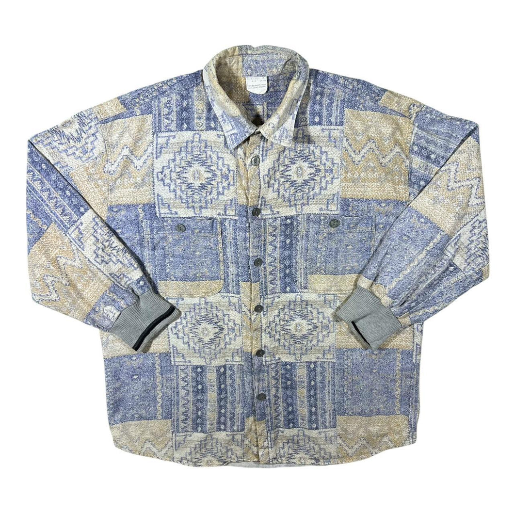 Vintage 90's Crazy Abstract Patterned Long Sleeve Cuffed Cotton Flannel Shirt