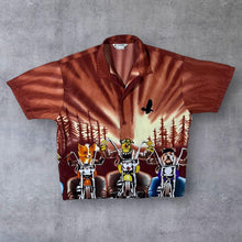 Load image into Gallery viewer, Early 00's Fuhua Goth Y2K Dog Biker Graphic Red Open Collar Shirt
