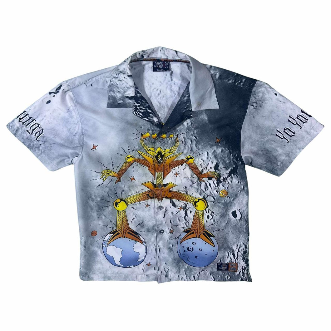 Early 00's Dognose Gothic Y2K Anime Manga Graphic Grey Short Sleeve Shirt