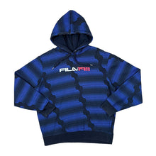 Load image into Gallery viewer, FILA Spellout Graphic Black Blue Patterned Pullover Hoodie
