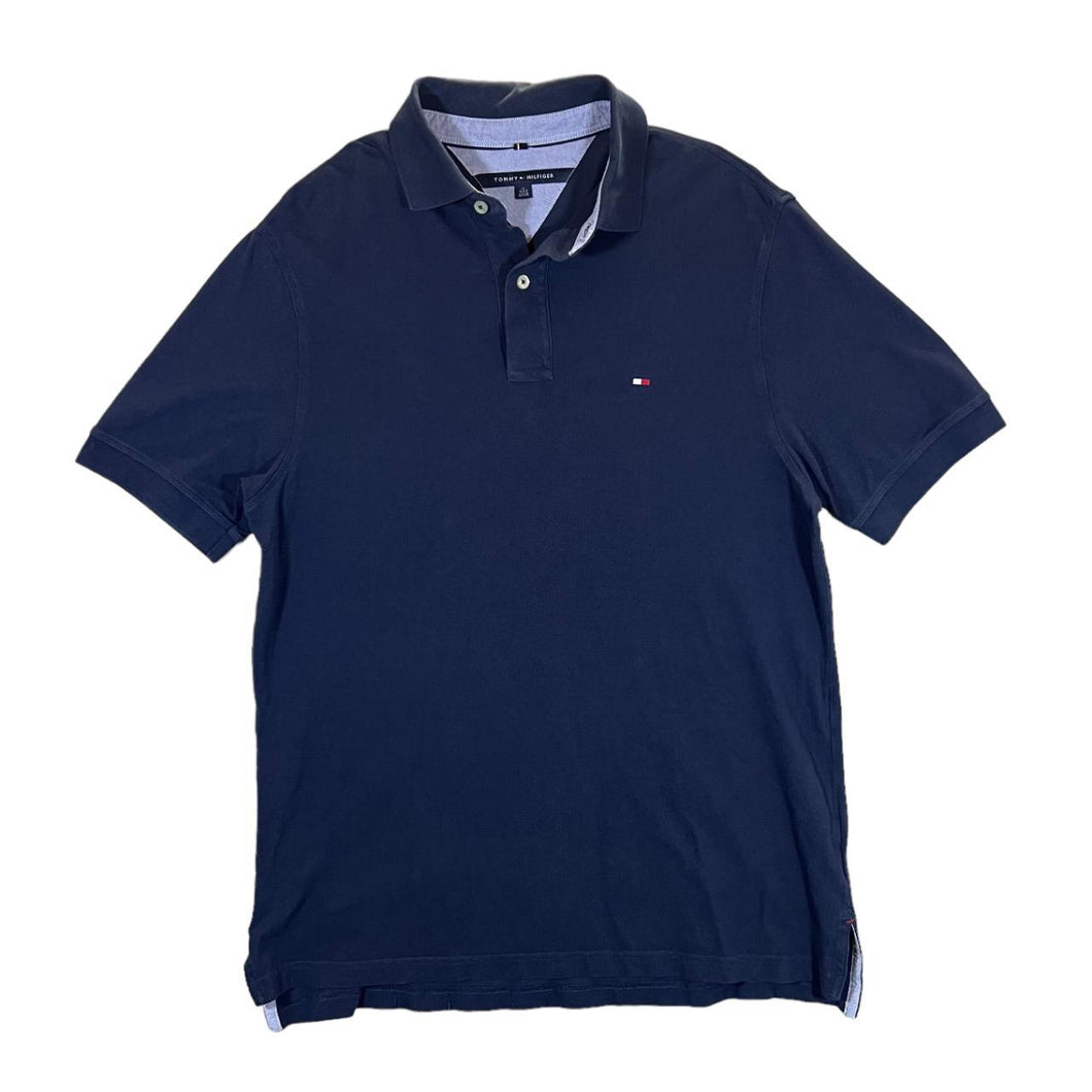 TOMMY HILFIGER Classic Embroidered Mini Logo Navy Blue Short Sleeve Polo Shirt