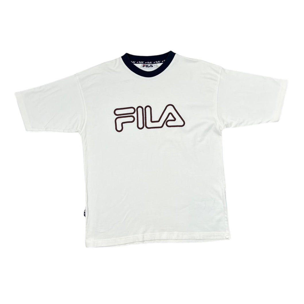 Vintage FILA Classic Embroidered Big Logo Spellout Short Sleeve Ringer T-Shirt