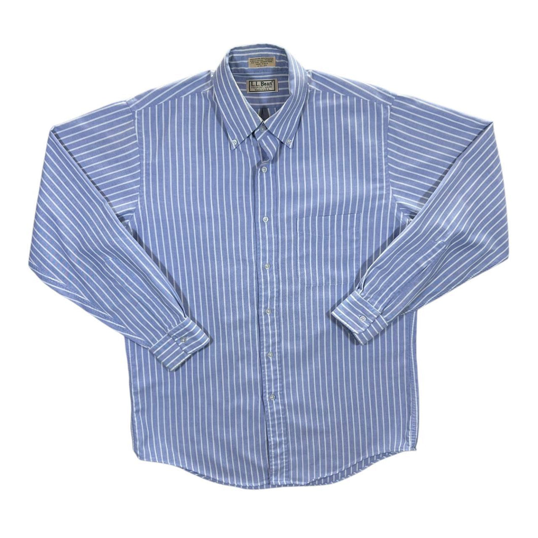 Vintage L.L.BEAN Made In USA Blue White Striped Long Sleeve Button-Up Shirt