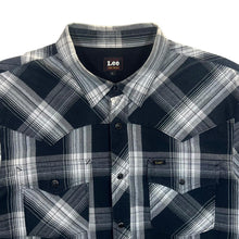 Load image into Gallery viewer, Vintage LEE Cowboy Western Black White Grey Plaid Check Popper Long Sleeve Shirt
