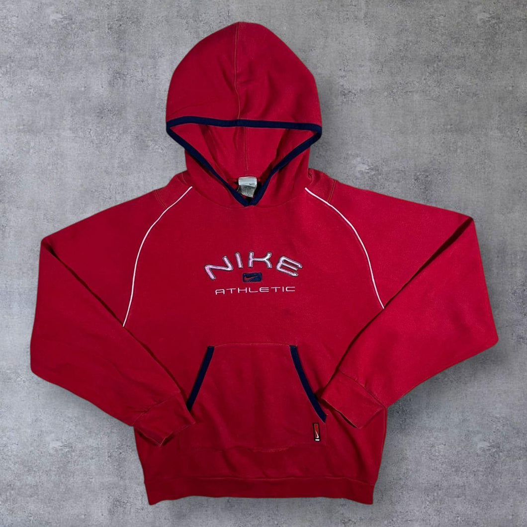 Early 00's Nike Athletic Embroidred Logo Spellout Red Pullover Hoodie