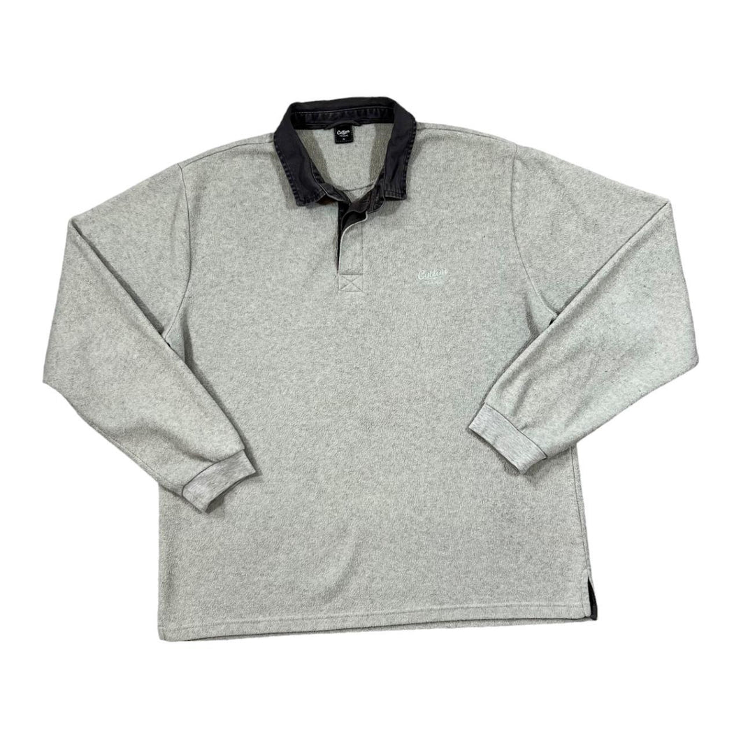COTTON TRADERS Classic Contrast Collar Embroidered Mini Logo Fleece Polo Sweatshirt