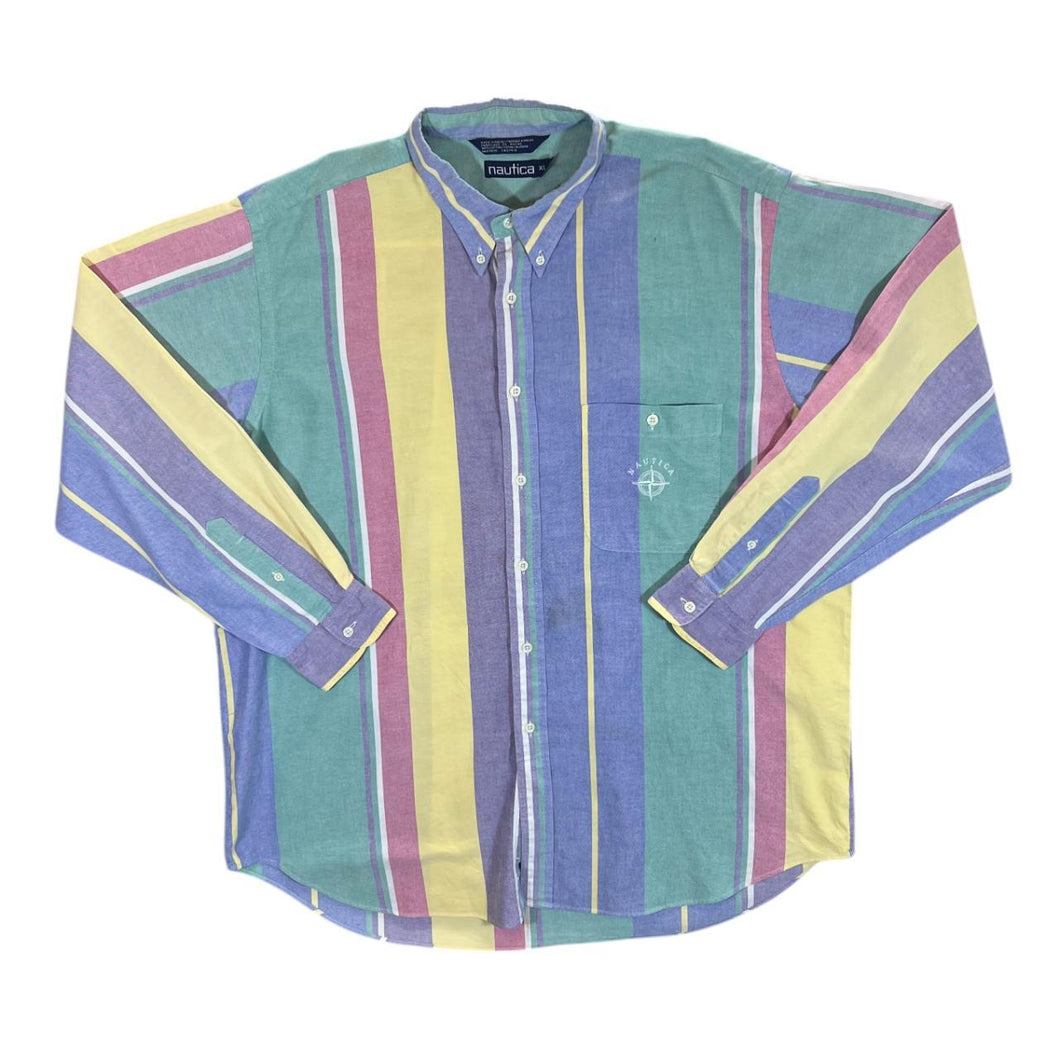 Vintage NAUTICA Colour Block Multi Striped Long Sleeve Button-Up Shirt