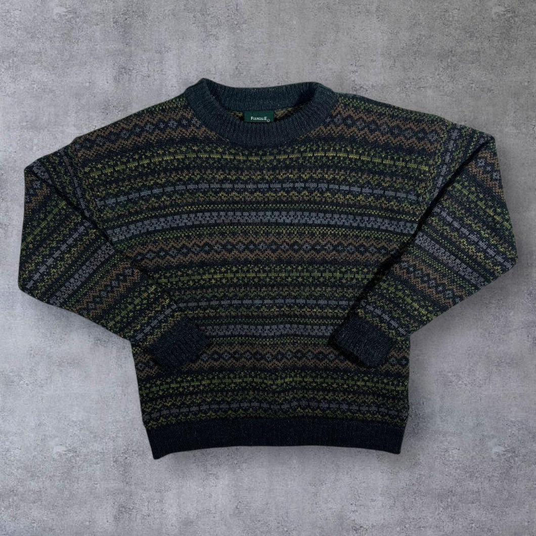 Vintage 90's Ferndale Grandad Patterned Acrylic Wool Knit Sweater Jumper