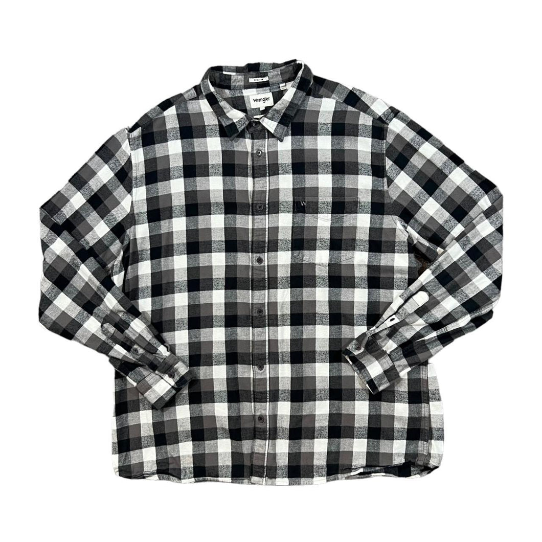 WRANGLER Classic Embroidered Mini Logo Plaid Check Long Sleeve Flannel Cotton Shirt