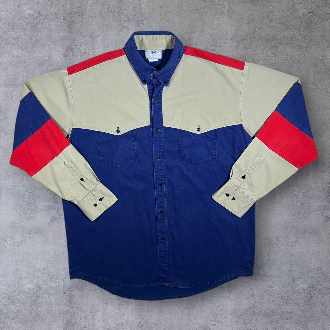 Vintage Cowboy Threads Western Colour Block Made In USA Long Sleeve Butotn-Up Shirt