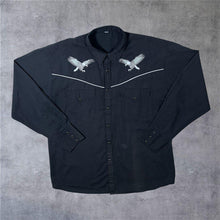 Load image into Gallery viewer, Vintage Cowboy Western Embroidered Eagle Black Long Sleeve Popper Shirt
