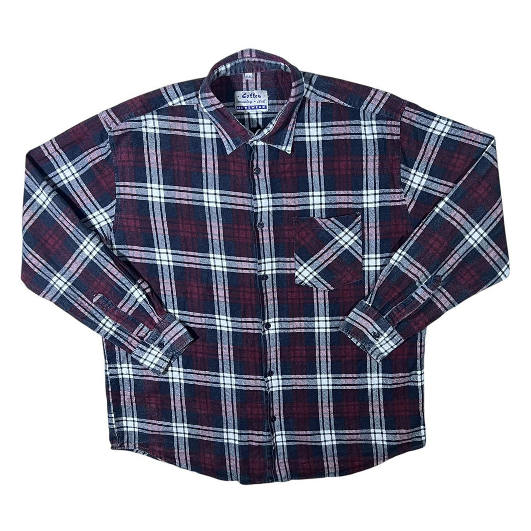 Vintage Cotton Country Club Burgundy Black Plaid Check Long Sleeve Cotton Flannel Shirt