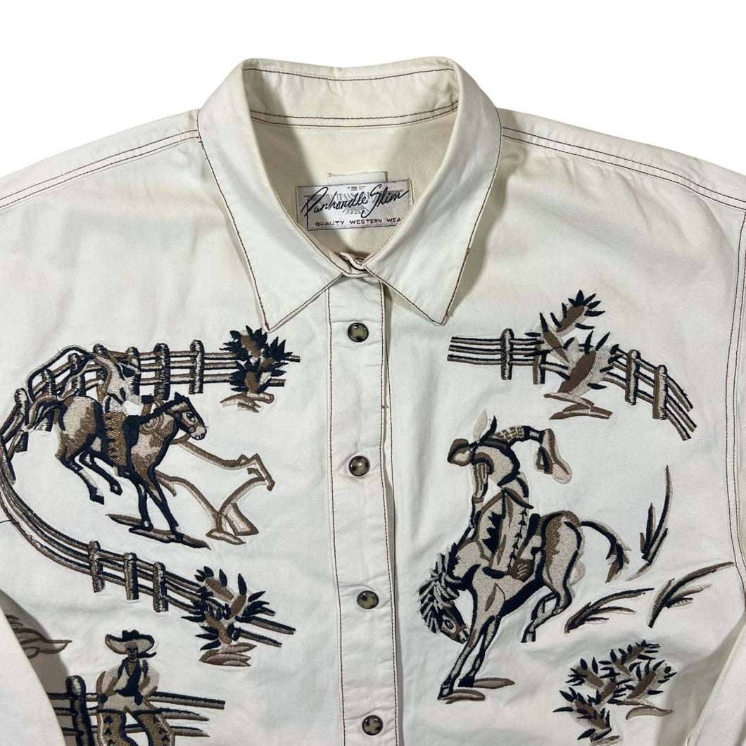 Vintage Panhandle Slim Cowboy Western Embroidered Popper Long Sleeve Shirt