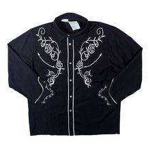 Load image into Gallery viewer, Cowboy Western Style Embroidered Floral Black Long Sleeve Polyester Shirt
