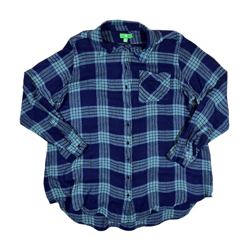 DIP Classic Navy Teal Plaid Check Long Sleeve Cotton Flannel Shirt