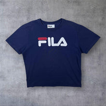 Load image into Gallery viewer, FILA Navy Blue Big Logo Spellout Graphic Short Sleeve Cotton T-Shirt
