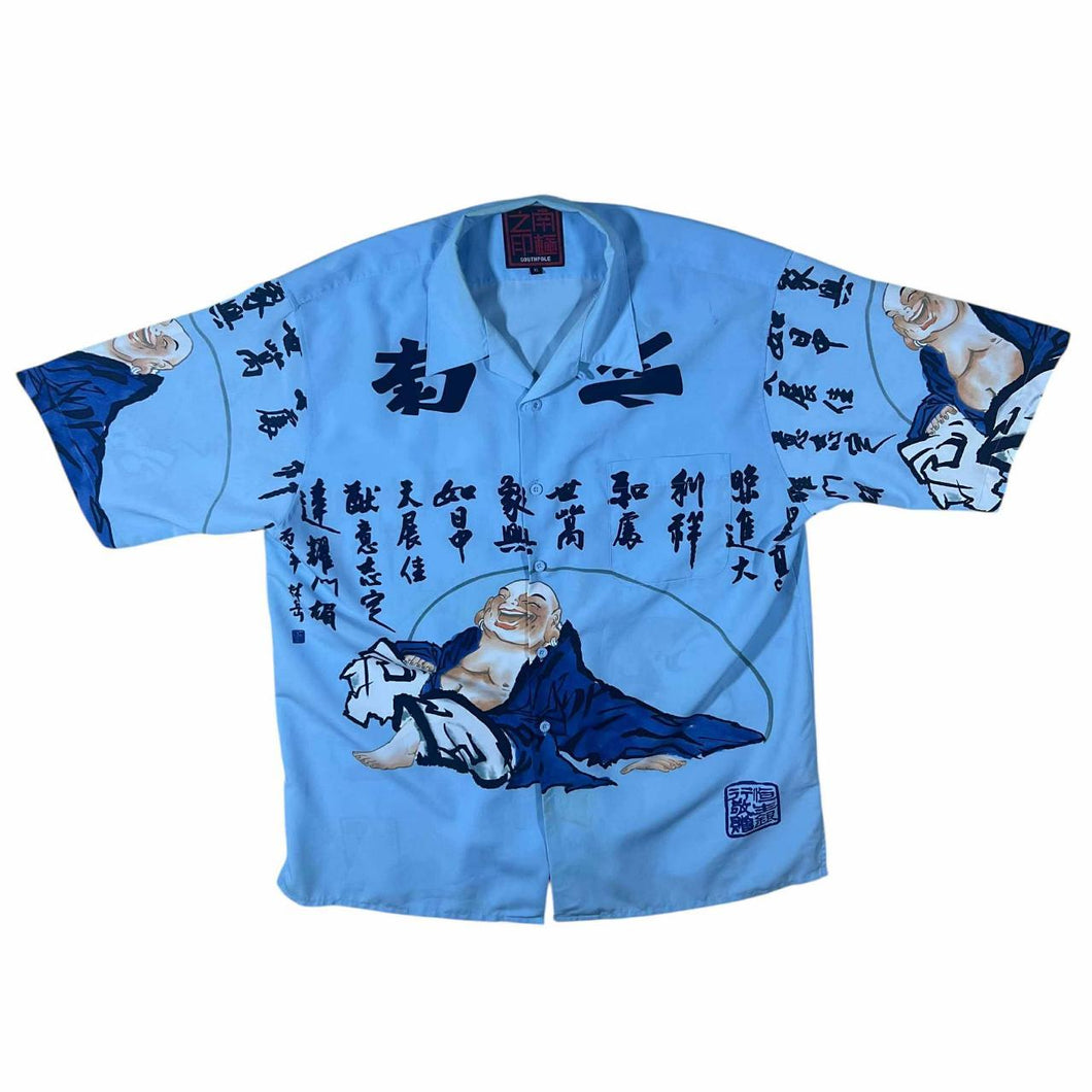 Early 00's Southpole Hip Hop Y2K Laughing Buddha Graphic Blue Short Sleeve Shirt