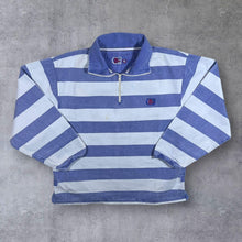 Load image into Gallery viewer, Vintage DEAL Blue White Striped 1/4 Zip Cotton Pullover Sweatshirt Top
