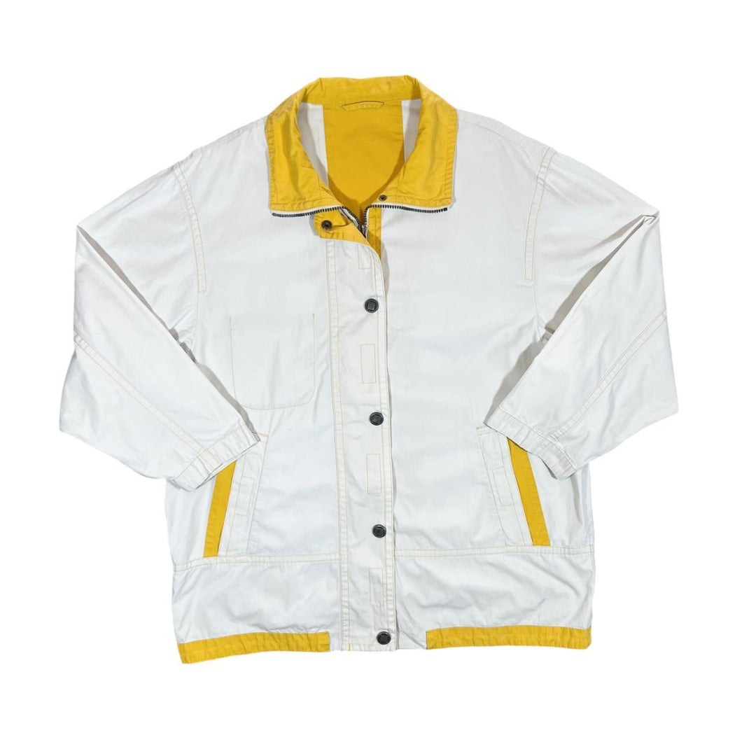 Vintage 90's White Yellow Cotton Windbreaker Bomber Jacket