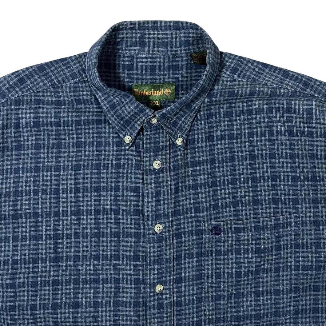 Vintage Timberland Navy Green Grey Check Long Sleeve Button-Up Cotton Shirt