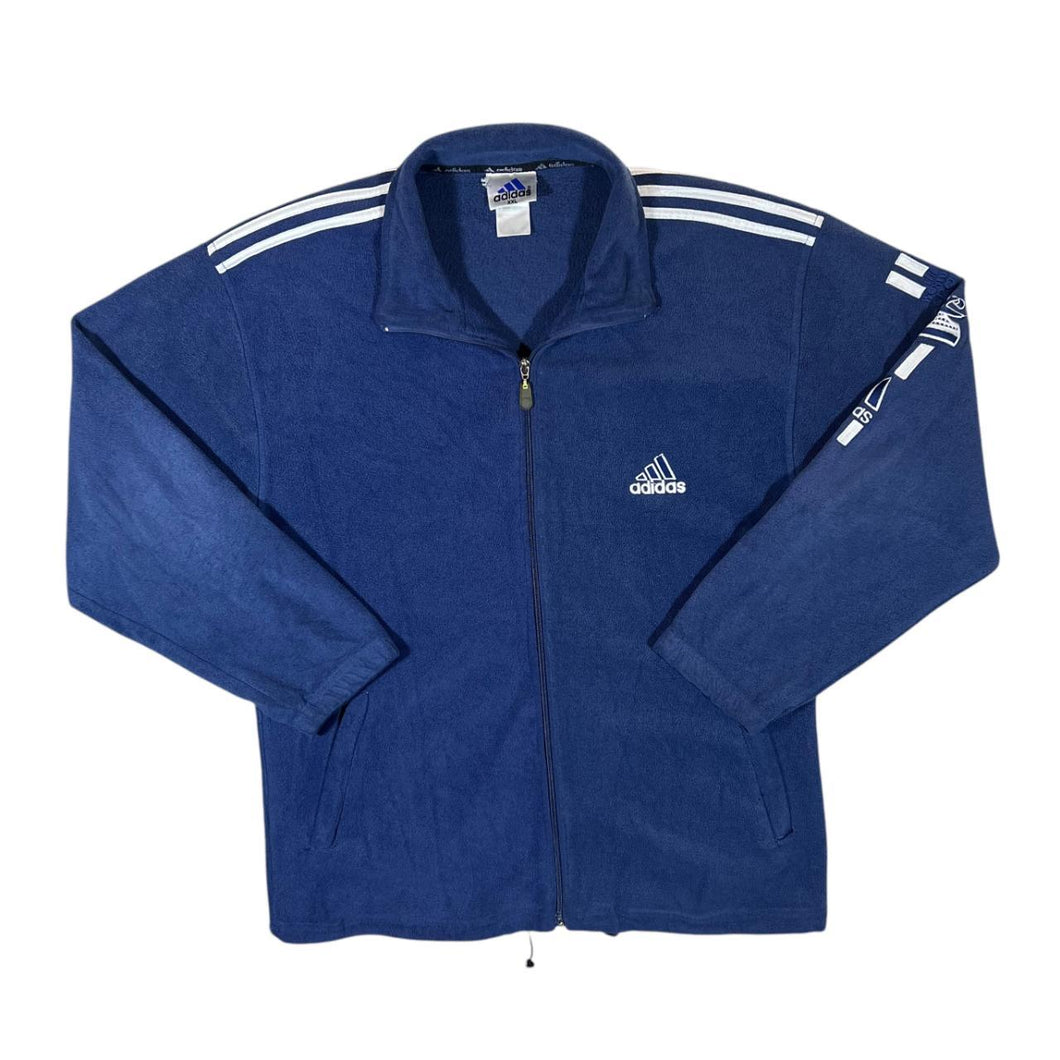 Vintage ADIDAS Embroidered Mini Logo Three Stripe Blue Zip Fleece Sweatshirt