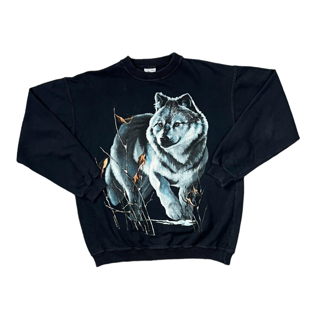 Vintage 90's HARLEQUIN Wolf Animal Nature Wildlife Graphic Crewneck Sweatshirt