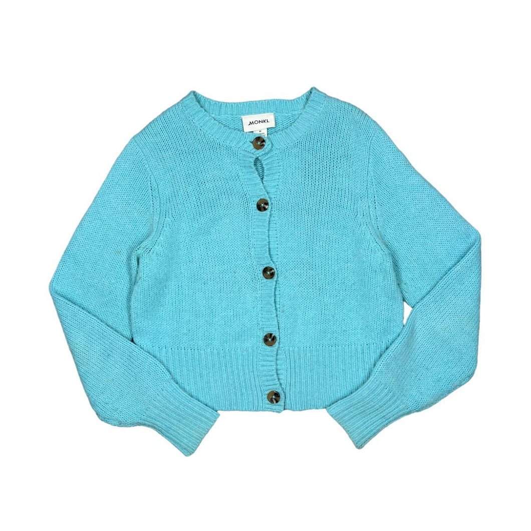 MONKI y2k Classic Blue Acrylic Knit Button Cardigan Sweater Jumper