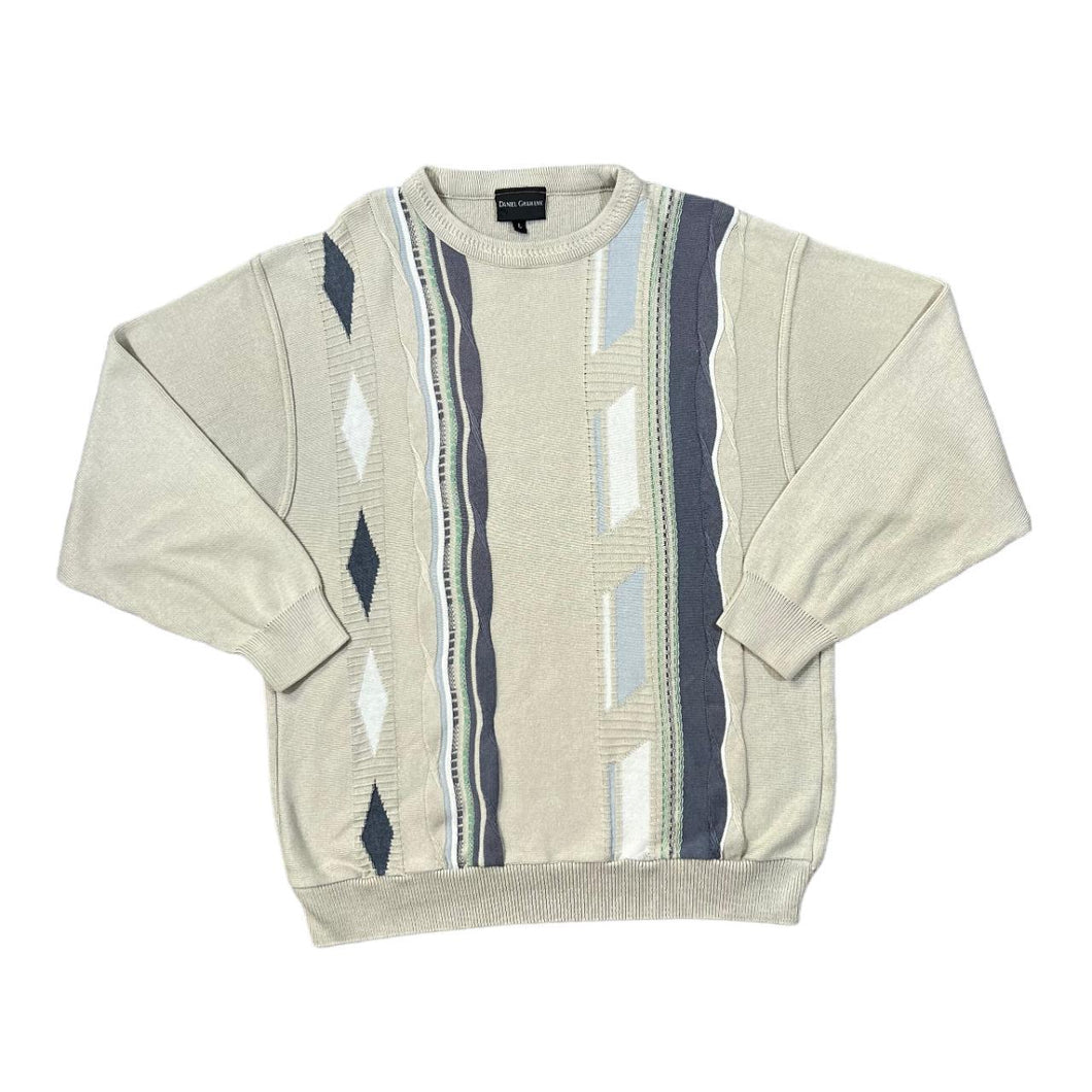 Vintage DANIEL GRAHAM Grandad Patterned Acrylic Cotton Knit Sweater Jumper