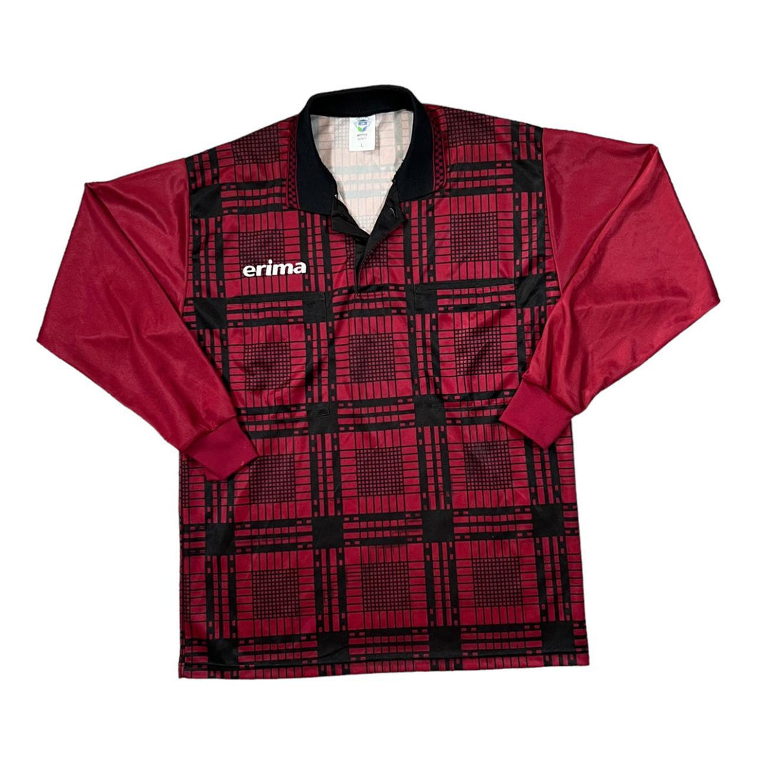 Vintage ERIMA Embroidered Mini Logo Check Patterned Polyester Sports Collared Jersey Top