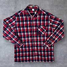 Load image into Gallery viewer, Vintage Red Navy Blue White Plaid Check Long Sleeve Cotton Flannel Shirt
