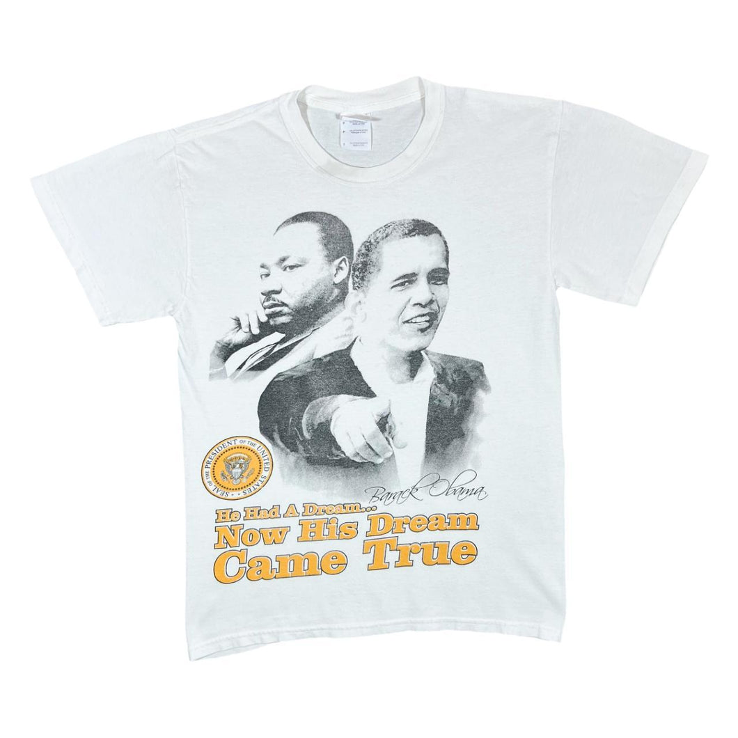 BARACK OBAMA Martin Luther King Political Souvenir Spellout Graphic White T-Shirt