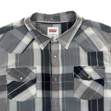 Load image into Gallery viewer, Levi&#39;s &quot;Modern&quot; Cowboy Western Black Grey White Check Popper Button Long Sleeve Shirt
