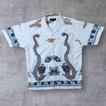 Load image into Gallery viewer, Early 00's New Roads Goth Y2K Traditional Dragon Floral Yin Yang Graphic White Shirt
