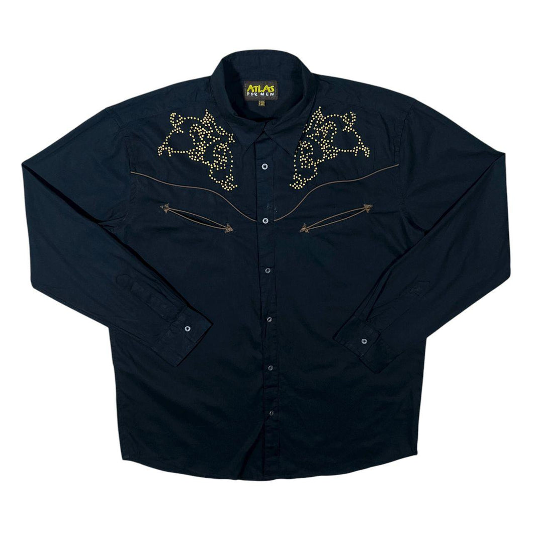 Atlas For Men Cowboy Western Black Cotton Long Sleeve Shirt