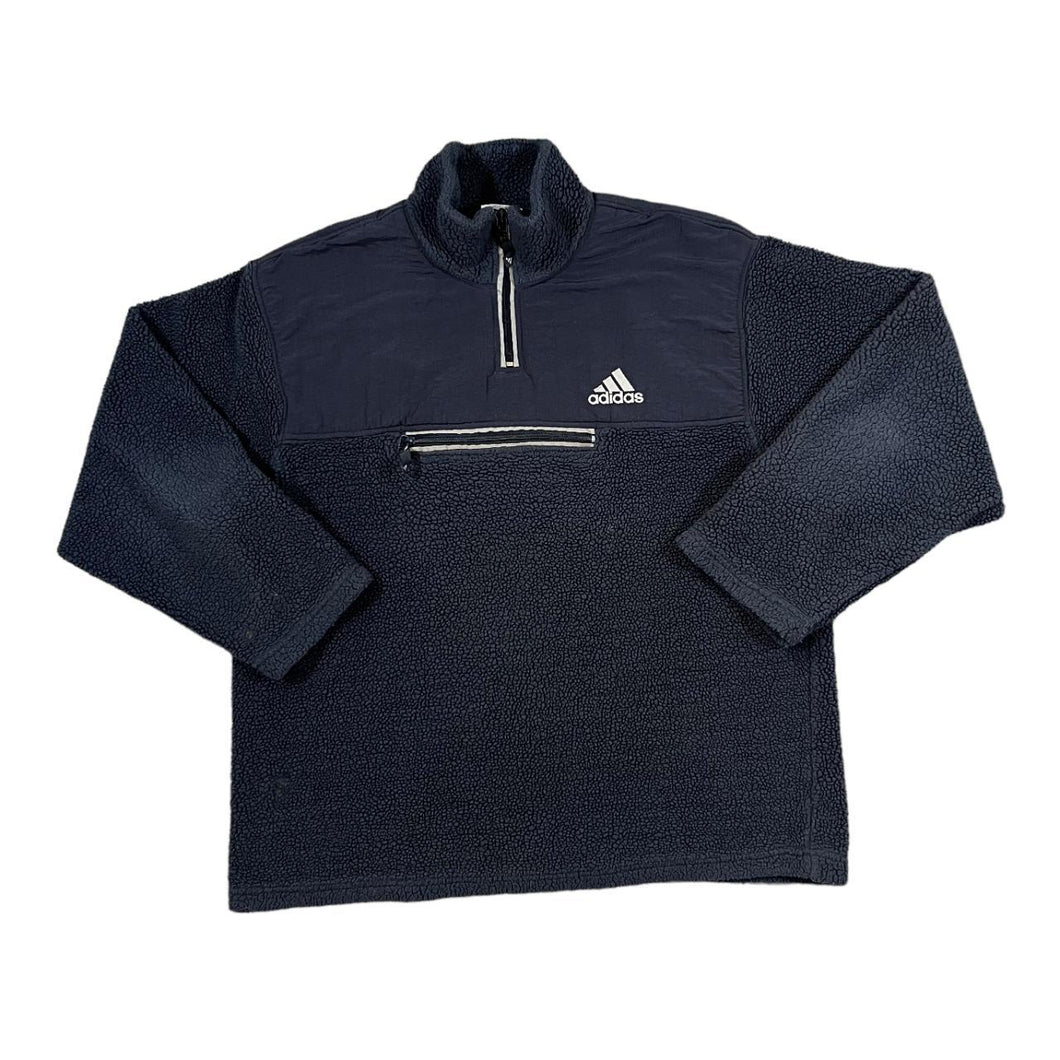 Vintage 90's ADIDAS Embroidered Mini Logo 1/4 Zip Deep Pile Fleece Pullover Sweatshirt
