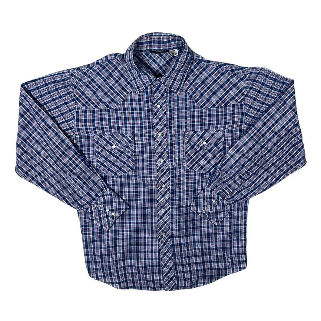Vintage 80's Destry Cowboy Western Plaid Check Popper Long Sleeve Shirt