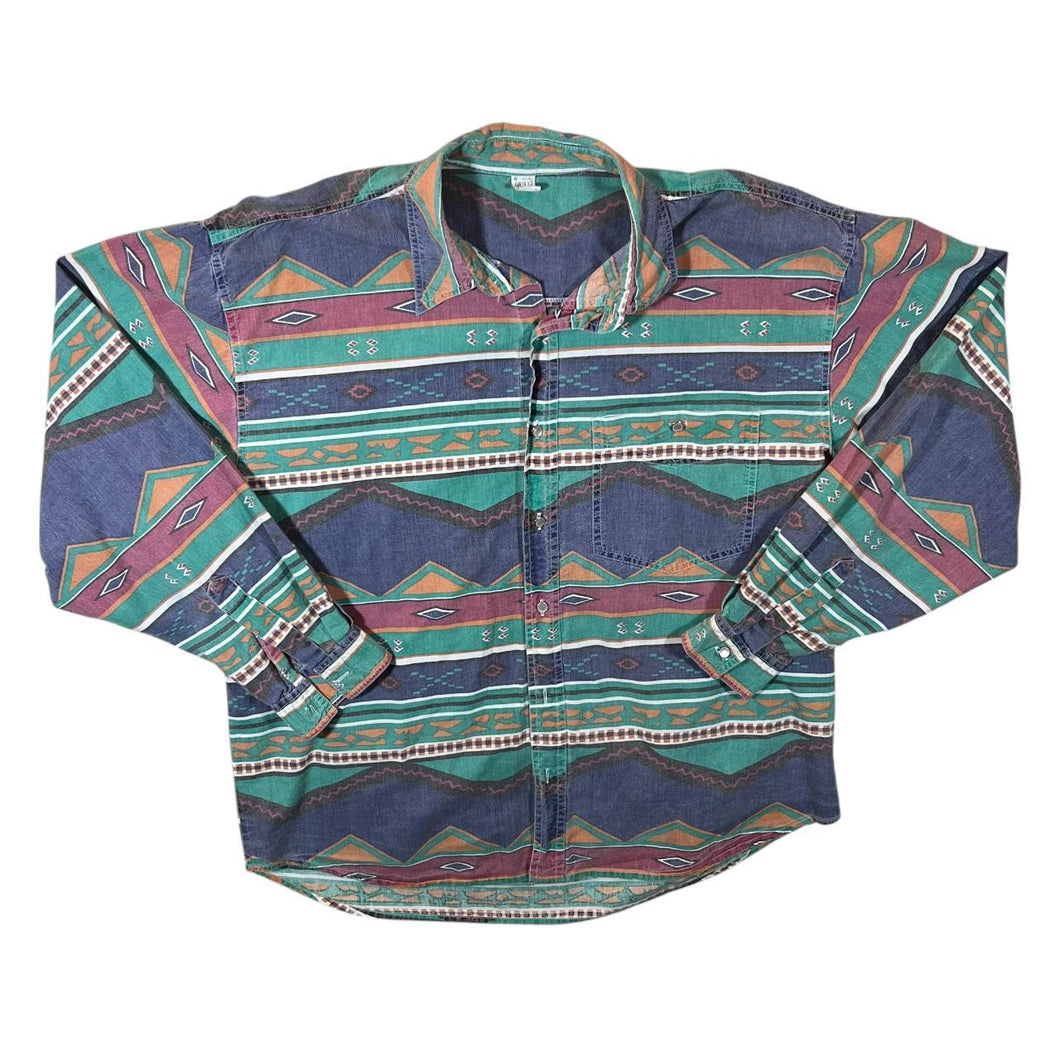 Vintage 90's Aztec Navajo Crazy Abstract Patterned Long Sleeve Cotton Shirt