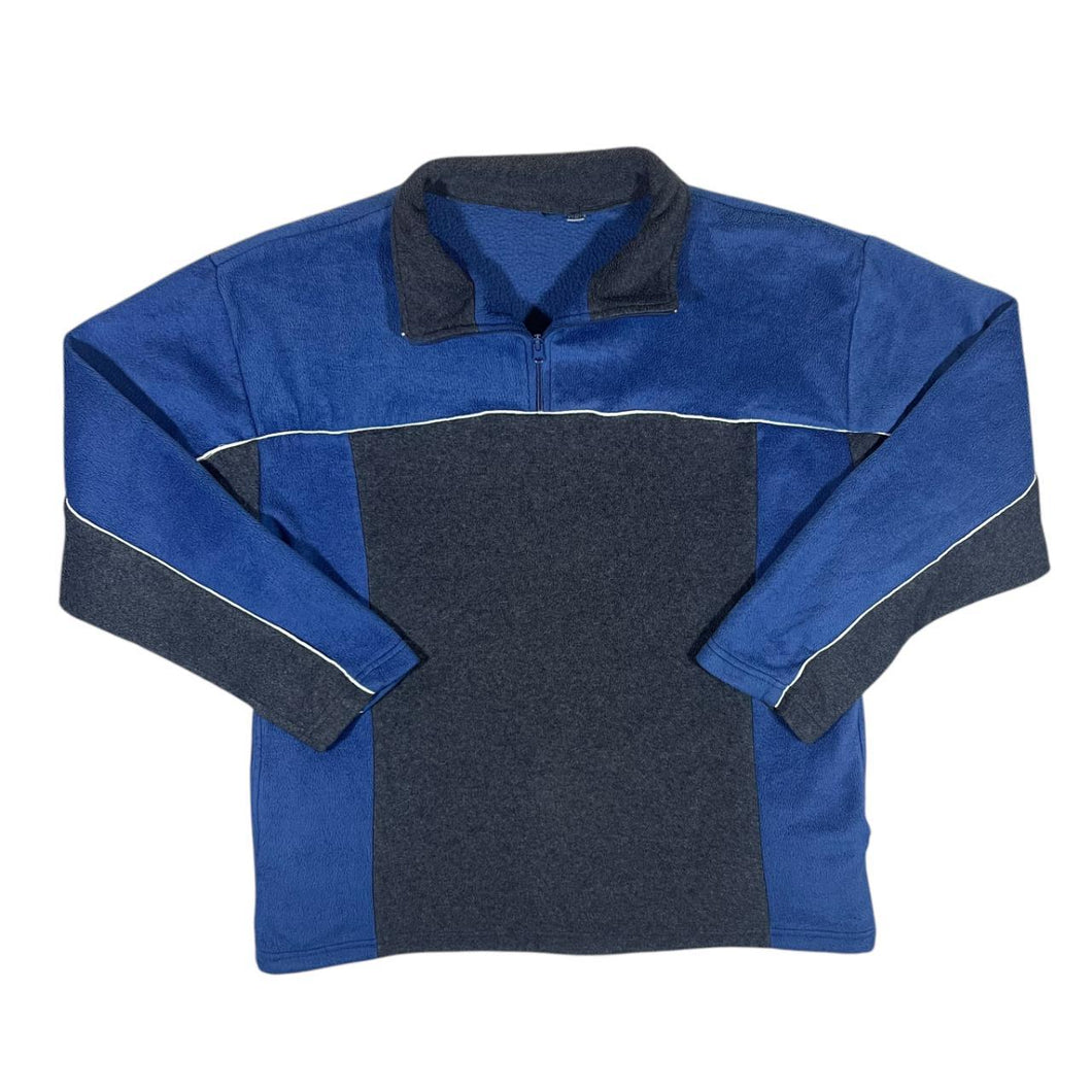 Vintage Grey Blue Colour Block 1/4 Zip Pullover Fleece Sweatshirt
